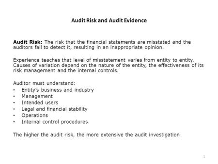 Audit Risk and Audit Evidence