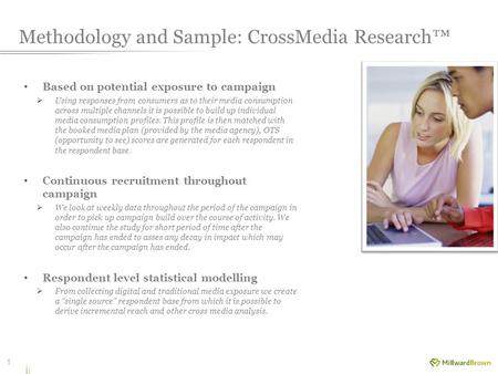 Methodology and Sample: CrossMedia Research™ Based on potential exposure to campaign  Using responses from consumers as to their media consumption across.