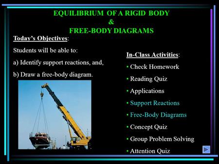 EQUILIBRIUM OF A RIGID BODY & FREE-BODY DIAGRAMS