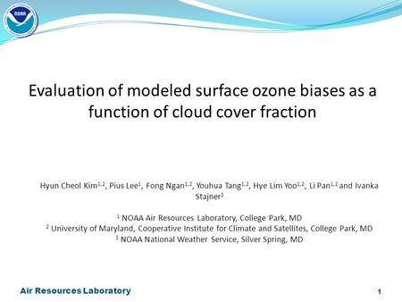 Evaluation of modeled surface ozone biases as a function of cloud cover fraction Hyun Cheol Kim 1,2, Pius Lee 1, Fong Ngan 1,2, Youhua Tang 1,2, Hye Lim.