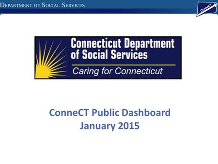 ConneCT Public Dashboard January 2015. DSS Work Items Online Applications 51,114 Applications submitted since soft launch 10/13 MyAccount Pre-Screening.