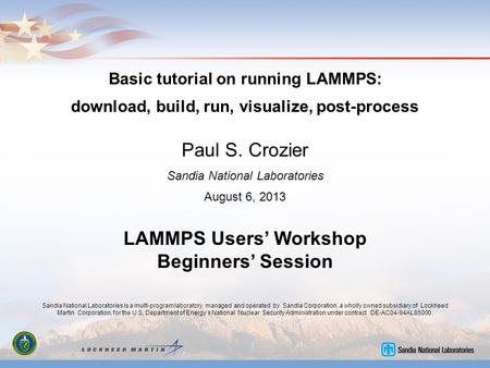 LAMMPS Users’ Workshop