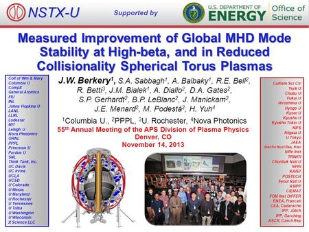 NSTX-U Supported by Culham Sci Ctr York U Chubu U Fukui U Hiroshima U Hyogo U Kyoto U Kyushu U Kyushu Tokai U NIFS Niigata U U Tokyo JAEA Inst for Nucl.