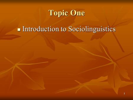 Introduction to Sociolinguistics