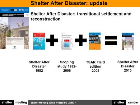 Shelter Meeting 09b is hosted by UNHCR Shelter After Disaster: update Shelter After Disaster: transitional settlement and reconstruction Shelter After.