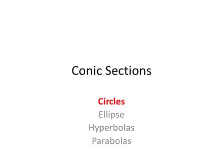 Conic Sections Circles Ellipse Hyperbolas Parabolas.