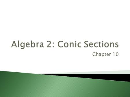 Chapter 10.  Write an equation given the focus and directrix.  Use the distance formula.