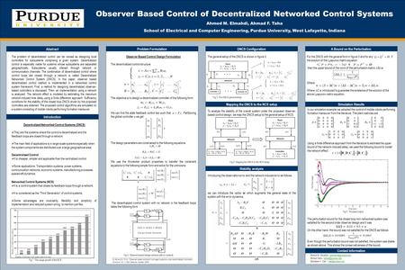 TEMPLATE DESIGN © 2008 www.PosterPresentations.com Observer Based Control of Decentralized Networked Control Systems Ahmed M. Elmahdi, Ahmad F. Taha School.