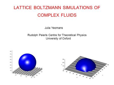 LATTICE BOLTZMANN SIMULATIONS OF COMPLEX FLUIDS Julia Yeomans Rudolph Peierls Centre for Theoretical Physics University of Oxford.