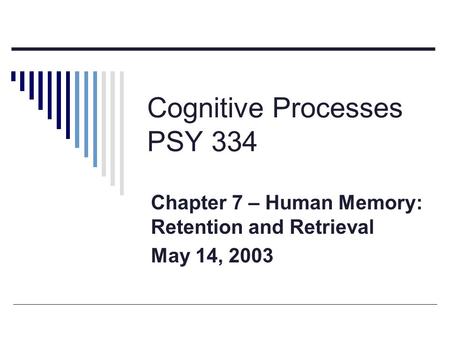 Cognitive Processes PSY 334 Chapter 7 – Human Memory: Retention and Retrieval May 14, 2003.