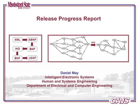 Release Progress Report Daniel May Intelligent Electronic Systems Human and Systems Engineering Department of Electrical and Computer Engineering min XMLABNF.