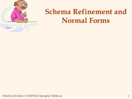 Database Systems/COMP4910/Spring02/Melikyan1 Schema Refinement and Normal Forms.