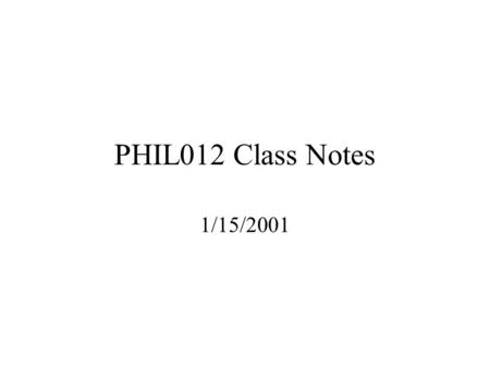 PHIL012 Class Notes 1/15/2001. Outline Announcements, web page Review Homework Problems (1-7) Set Theory Review & Problem 8 (if time) Assignment for Wednesday.