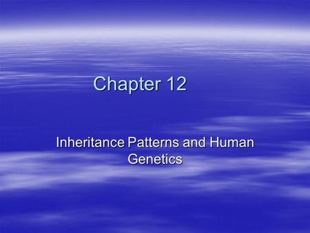 Chapter 12 Inheritance Patterns and Human Genetics.