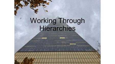 Working Through Hierarchies. What exactly is a hierarchy? A system or organization in which people or groups are ranked one above the other according.