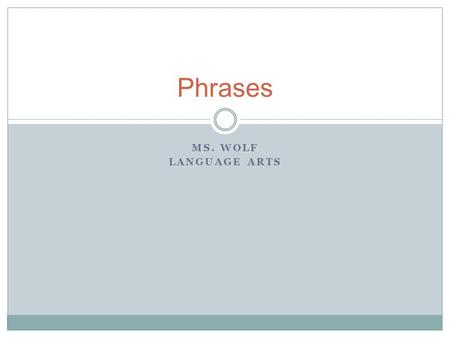 MS. WOLF LANGUAGE ARTS Phrases. Review Notes on these Phrases Participial Phrase: Infinitive Phrase: Gerund Phrase: Infinitive Phrase: