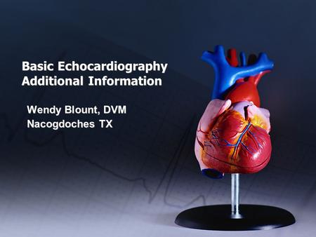 Basic Echocardiography Additional Information Wendy Blount, DVM Nacogdoches TX Wendy Blount, DVM Nacogdoches TX.