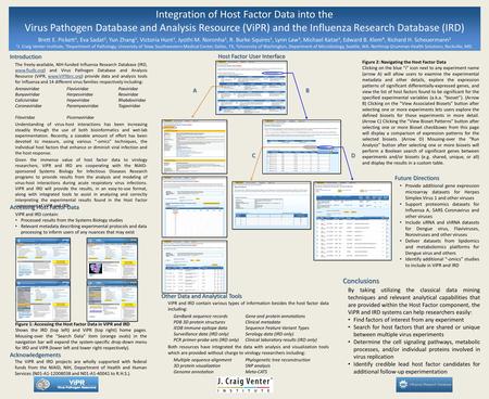 Integration of Host Factor Data into the Virus Pathogen Database and Analysis Resource (ViPR) and the Influenza Research Database (IRD) Brett E. Pickett.