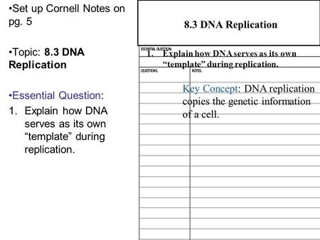 Set up Cornell Notes on pg. 5