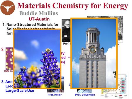 Materials Chemistry for Energy Buddie Mullins 3. Anode Materials for Li-Ion Batteries for Large-Scale Use 1. Nano-Structured Materials for Solar Photoelectrocatalysis.