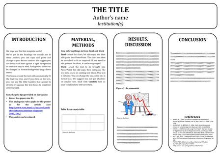 THE TITLE Author’s name Institution(s) INTRODUCTION MATERIAL, METHODS RESULTS, DISCUSSION CONCLUSION We hope you find this template useful! We’ve put in.