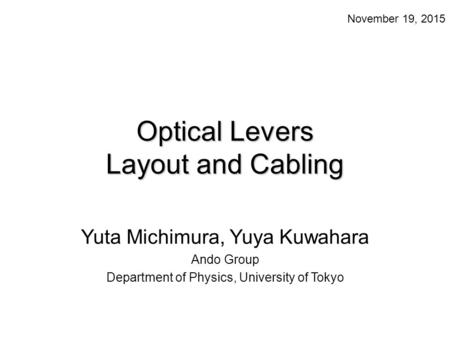 Optical Levers Layout and Cabling Yuta Michimura, Yuya Kuwahara Ando Group Department of Physics, University of Tokyo November 19, 2015.