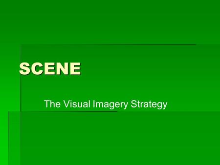 SCENE The Visual Imagery Strategy. Pre-Test  Today- Part 1: Our Purpose: How well you understand the information.  Tomorrow- Part 2: Our Purpose: How.