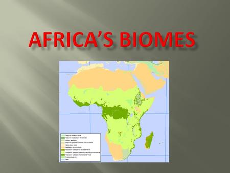 temperature precipitation 3. Desert 2. Savanna 4. Grassland 5. Mediterranean 5. Mediterranean  1. Rainforest Africa’s five biomes.