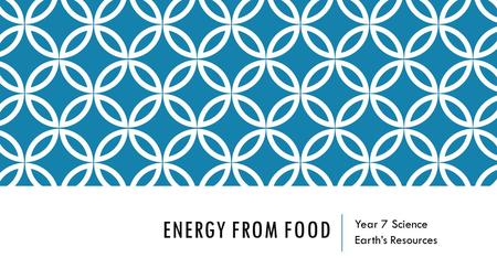 ENERGY FROM FOOD Year 7 Science Earth’s Resources.