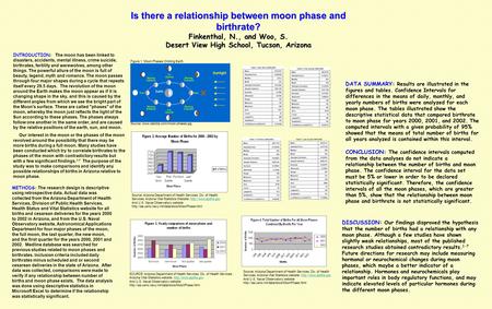 Is there a relationship between moon phase and birthrate? Finkenthal, N., and Woo, S. Desert View High School, Tucson, Arizona INTRODUCTION: The moon has.