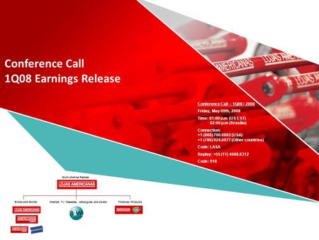 Conference Call 1Q08 Earnings Release Conference Call – 1Q08 / 2008 Friday, May 09th, 2008 Time: 01:00 p.m (US EST) 02:00 p.m (Brasília) Connection: +1.