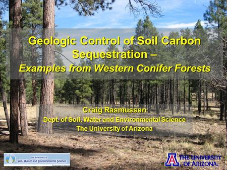 Geologic Control of Soil Carbon Sequestration – Examples from Western Conifer Forests Craig Rasmussen Dept. of Soil, Water and Environmental Science The.