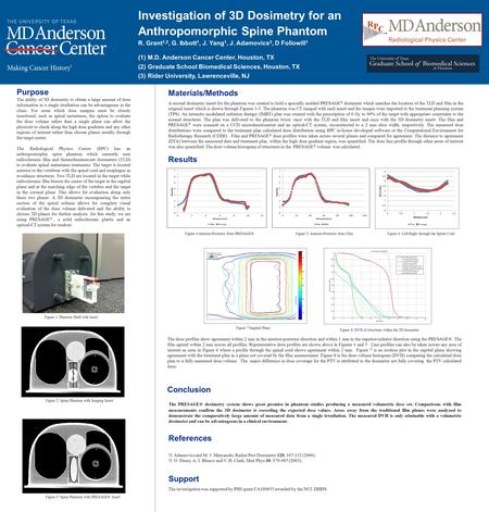 Investigation of 3D Dosimetry for an Anthropomorphic Spine Phantom R. Grant 1,2, G. Ibbott 1, J. Yang 1, J. Adamovics 3, D Followill 1 (1)M.D. Anderson.