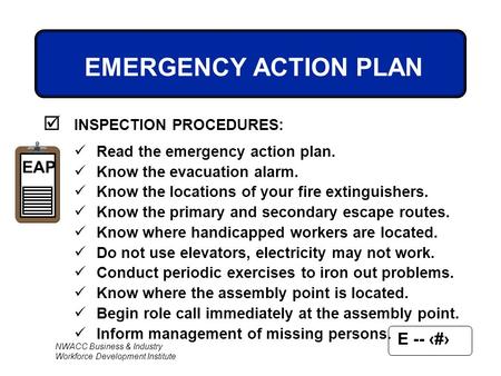 EMERGENCY ACTION PLAN INSPECTION PROCEDURES: EAP