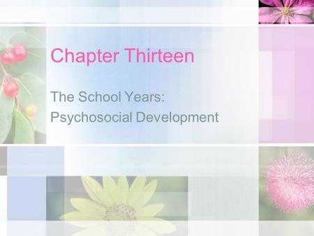 Chapter Thirteen The School Years: Psychosocial Development.