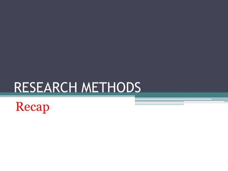 RESEARCH METHODS Recap. Definition? Mental Processes Thoughts Feelings These are personal, or subjective and cannot be observed directly.