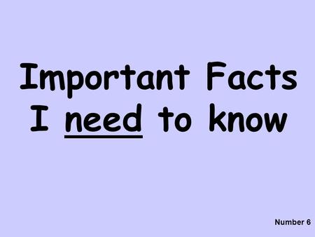 Important Facts I need to know Number 6. What is 25% as a fraction?