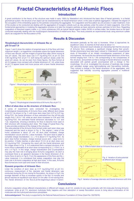 Fractal Characteristics of Al-Humic Flocs A great contribution to the theory of floc structure was made in early 1980s by Mandelbrot who introduced the.