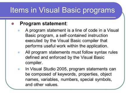 Items in Visual Basic programs