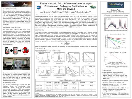 Elusive Carbonic Acid: A Determination of its Vapor Pressures and Enthalpy of Sublimation for Mars and Beyond Ariel S. Lewis 1,3, Paul D. Cooper 2,3, Marla.