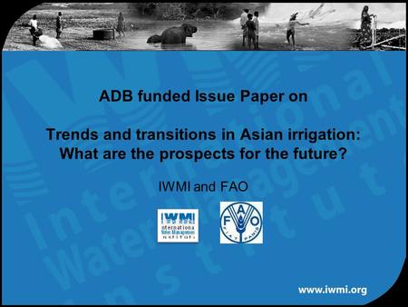 IWMI and FAO ADB funded Issue Paper on Trends and transitions in Asian irrigation: What are the prospects for the future?