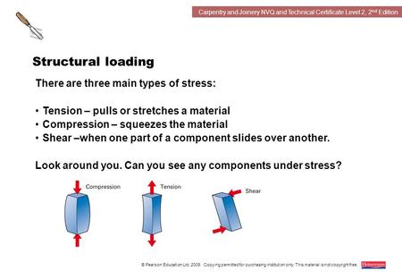 Carpentry and Joinery NVQ and Technical Certificate Level 2, 2 nd Edition © Pearson Education Ltd, 2008. Copying permitted for purchasing institution only.