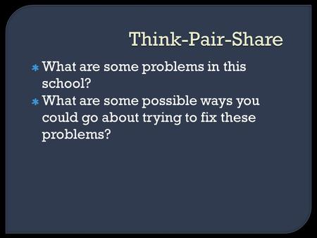 Think-Pair-Share What are some problems in this school?