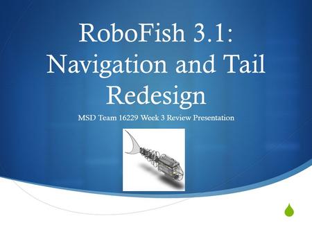  RoboFish 3.1: Navigation and Tail Redesign MSD Team 16229 Week 3 Review Presentation.