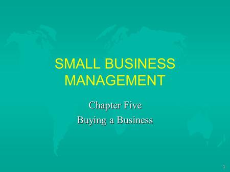 1 SMALL BUSINESS MANAGEMENT Chapter Five Buying a Business.