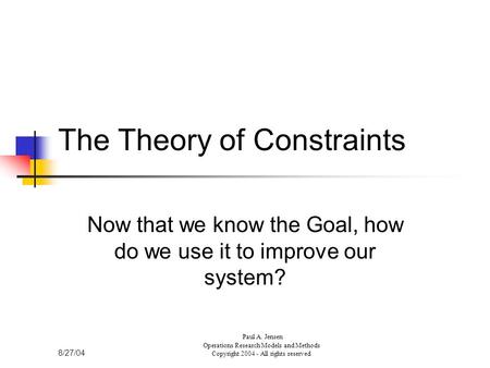 The Theory of Constraints