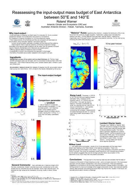 Reassessing the input-output mass budget of East Antarctica between 50°E and 140°E Roland Warner Antarctic Climate and Ecosystems CRC and Australian Antarctic.