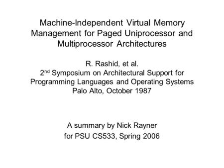 A summary by Nick Rayner for PSU CS533, Spring 2006