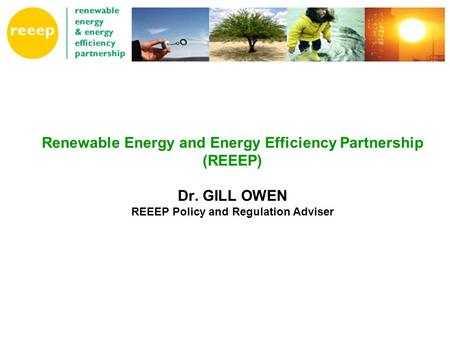 Renewable Energy and Energy Efficiency Partnership (REEEP) Dr. GILL OWEN REEEP Policy and Regulation Adviser.