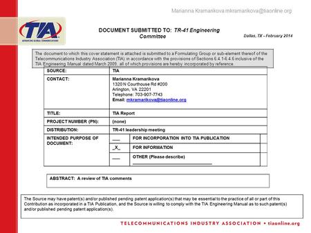 Marianna Kramarikova Dallas, TX - February 2014 The document to which this cover statement is attached is submitted to a Formulating.